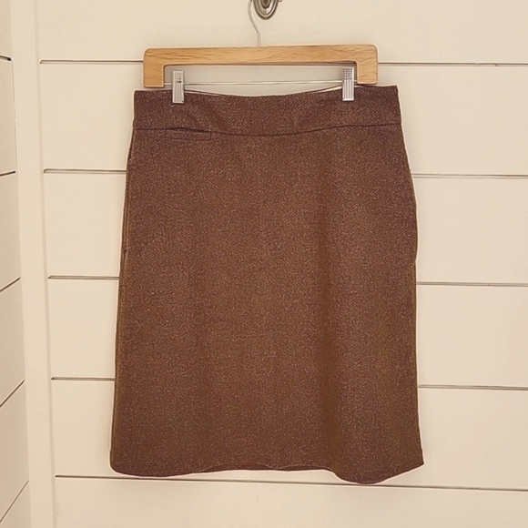 Land's End size 8 petite brown tweed midi skirt - Picture 1 of 4